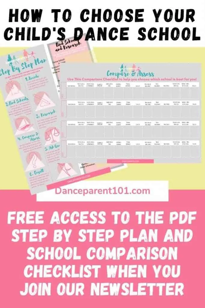Need help choosing a dance school - get your free checklist when you read our article and join our newsletter at Dance Parent 101 to learn more on how to choose the best dance school for your child! #parenting #dance #ballet #danceclass #balletclass