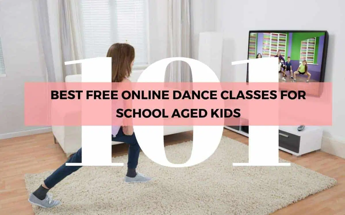 dance kid in front of the TV doing her online dance class with title best free online dance classes for school aged kids