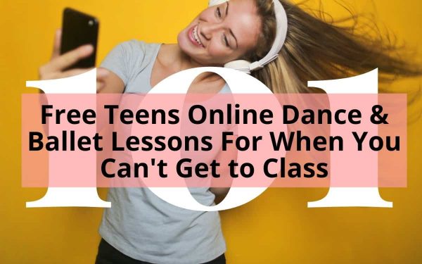 a girl doing a selfie while listening music using earphones with a caption- Free teens online dance & ballet lessons for when you Can't Get to Class