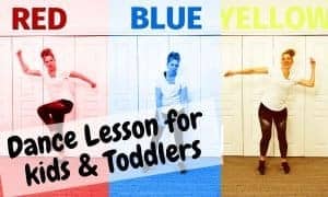 Dance Lesson for kids & toddlers - a picture of a dance mom showing a step with the colors red, blue and yellow
