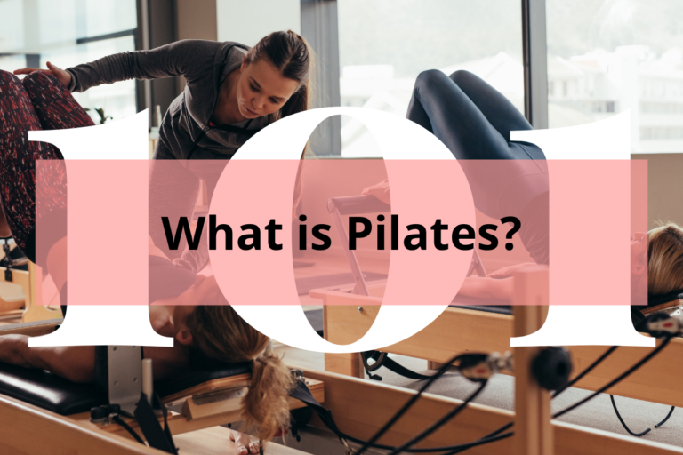 woman instructing two women Pilates exercise with title What is Pilates?