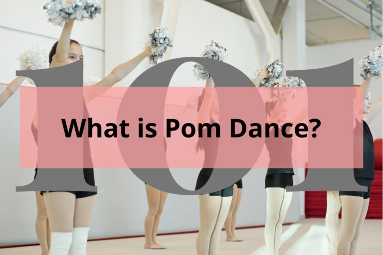 cheer dancers holding pom poms held up high with title What is Pom Dance?