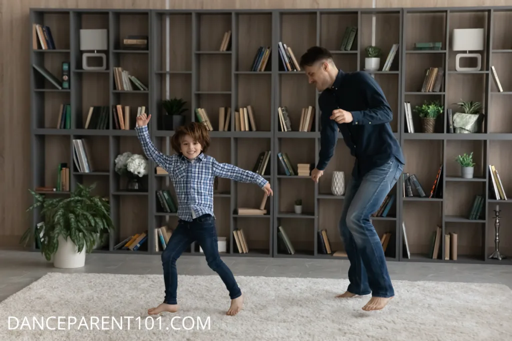 Dad and Son Practicing Dancing in Lounge room - Improve At Home - The Best Hip Hop Dance Games & Exercises