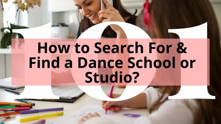 How to search for and find a dance school or studio title with mother on phone and kids doing homework at table