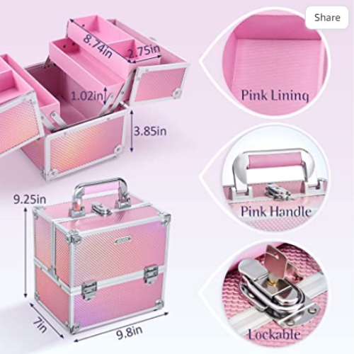 Franessa Makeup Train image of ouside box and inside with trays and compartments